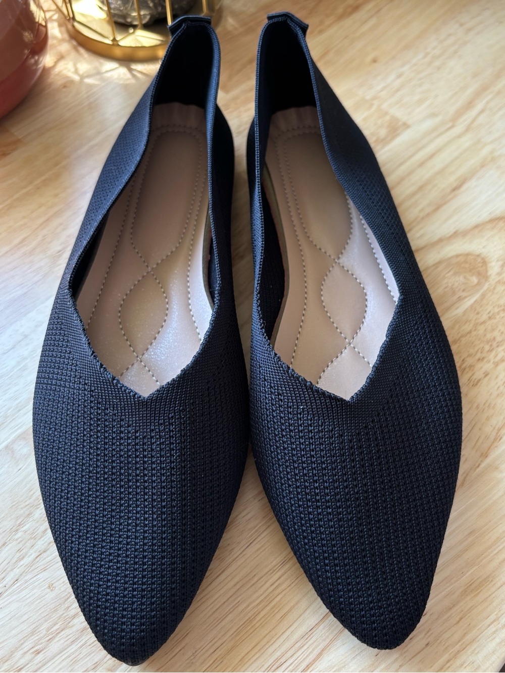 NWOT Women’s Black Pointed Knit Slip-On Flats